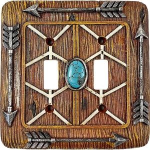 Western Tribal Spear and Turquoise Teal Double Light Switch Plate